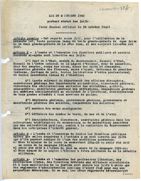 Chapitre 2 : Statut des Juifs - Exposition Irène Nemirovsky - Mémorial ...
